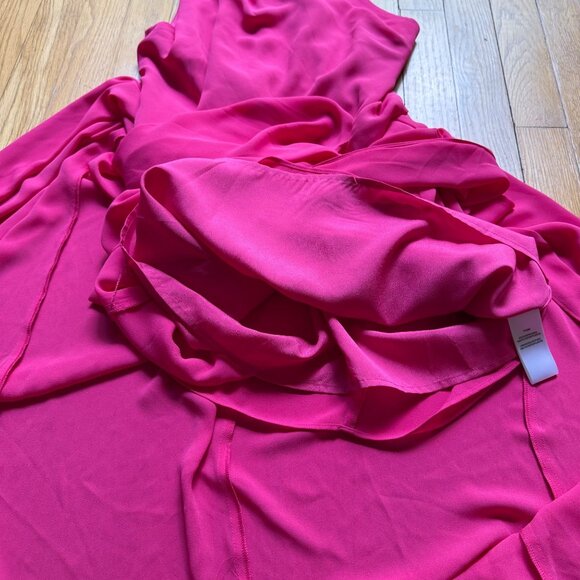 Halston Size 2 Fuchsia Azalea Asymmetric Draped Sleeveless Tie Back Maxi Gown - Picture 8 of 16